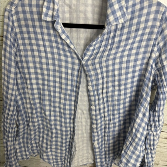 Beach Lunch Lounge Collection Top plaid blue white size medium - Picture 3 of 7